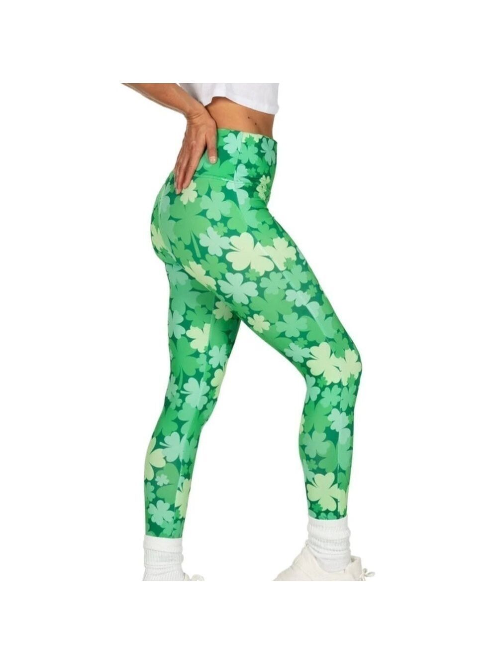 Tipsy Elves St. Patrick’s Green Shamrocks Clover Field High Waisted Leggings